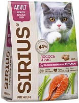 SIRIUS 400 гр сухой корм для взрослых кошек лосось и рис 