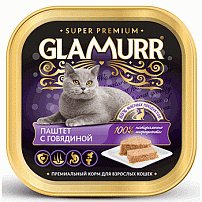 Glamurr корм для взрослых кошек паштет с говядиной 16х100 г