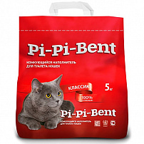 Pi-Pi Bent Classik 5 кг комкующийся наполнитель для кошачьих туалетов из природного бентонита ламинированный крафтовый пакет1х4шт