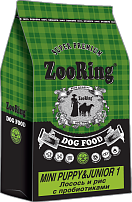 ZooRing mini puppy&junior сухой корм для щенков мини пород с пробиотиками лосось и рис 20 кг
