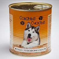 СОБАЧЬЕ СЧАСТЬЕ 750 г консервы для собак птица с потрошками в желе 1х12