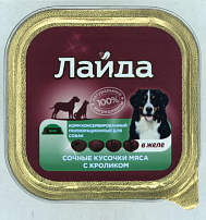 Лайда Корм консервированный для собак Сочные кусочки в желе с кроликом 100гр*16шт