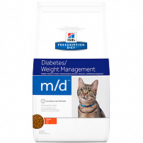 Хиллс (Hill's) prescription diet M/D feline weight loss-low carbohydrate-diabetic dry сухой корм для кошек лечение сахарного диабета, ожирение 1,5 кг