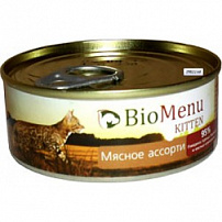 Biomenu (био меню) kitten консервы для котят паштет мясное ассорти  95%-мясо 100 г