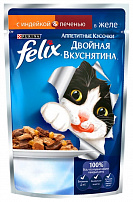 Felix 85 г пауч консервы для кошек аппетитные кусочки в желе двойная вкуснятина с индейкой и печенью 1х24