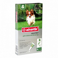 BAYER Адвантикс 4 пипетки капли от блох, клещей и комаров для собак весом до 4 кг