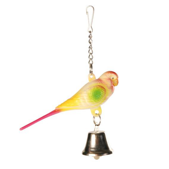Trixie (Трикси) игрушка для птиц Пластиковый попугай с колокольчиком на цепочке 9 см