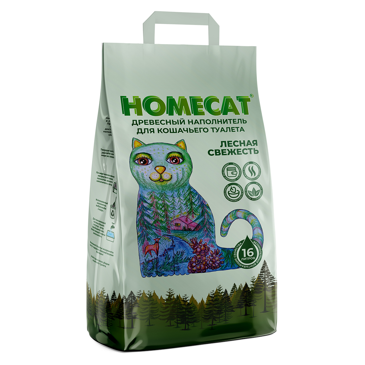 HOMECAT 16 л древесный наполнитель для кошачьих туалетов мелкие гранулы 1х3шт