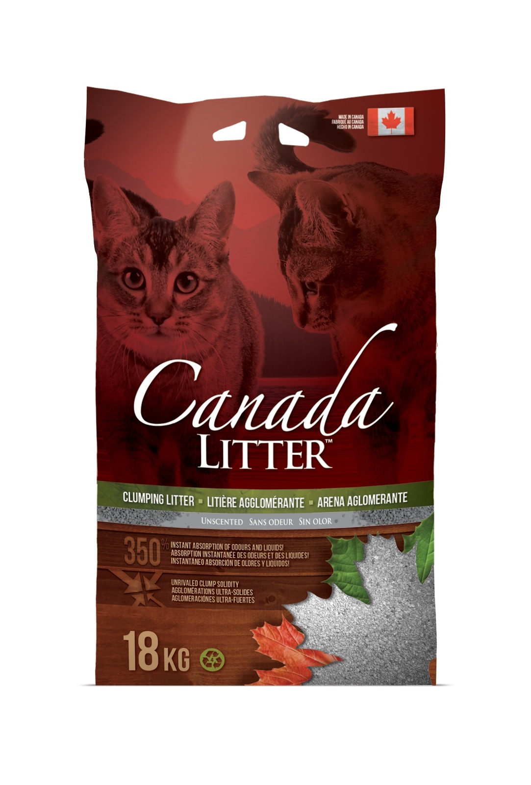 CANADA LITTER 18 кг комкующийся наполнитель для кошачьих туалетов неароматизированный