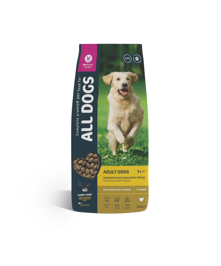 ALL DOGS полнорационный корм для взрослых собак с курицей 2,2 кг