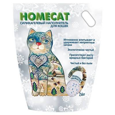 HOMECAT Морозная свежесть 7,6 л силикагелевый наполнитель для кошачьих туалетов с ароматом морозной свежести
