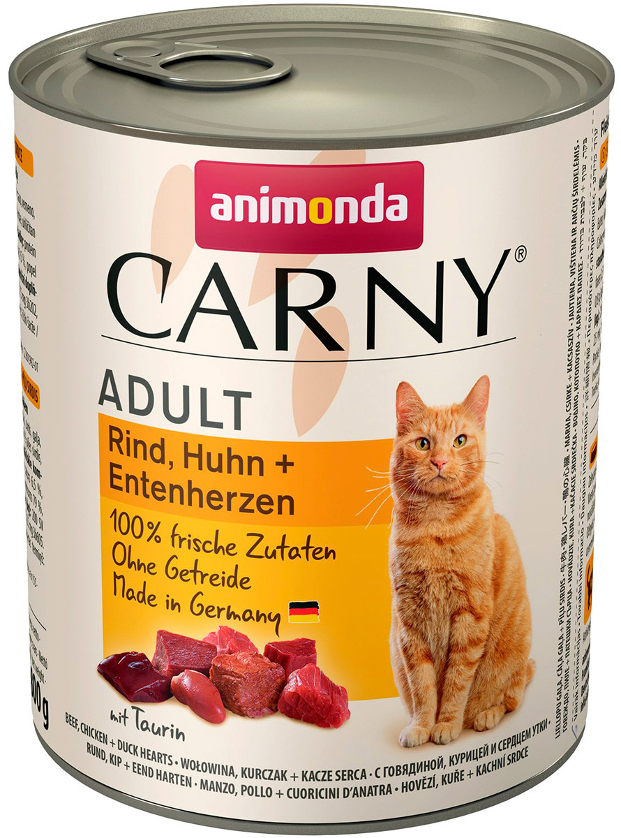 ANIMONDA CARNY ADULT 400 г консервы для кошек с говядиной, курицей и сердцем утки
