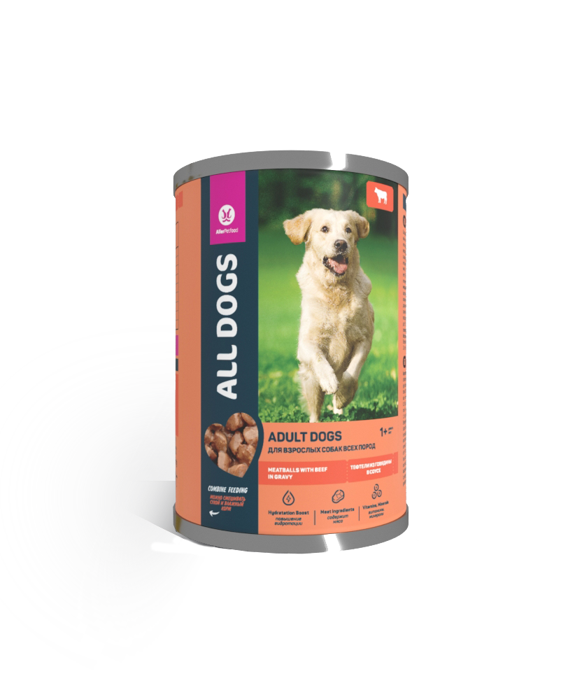 ALL DOGS консервы для собак тефтельки с говядиной в соусе 12шт по 415 г