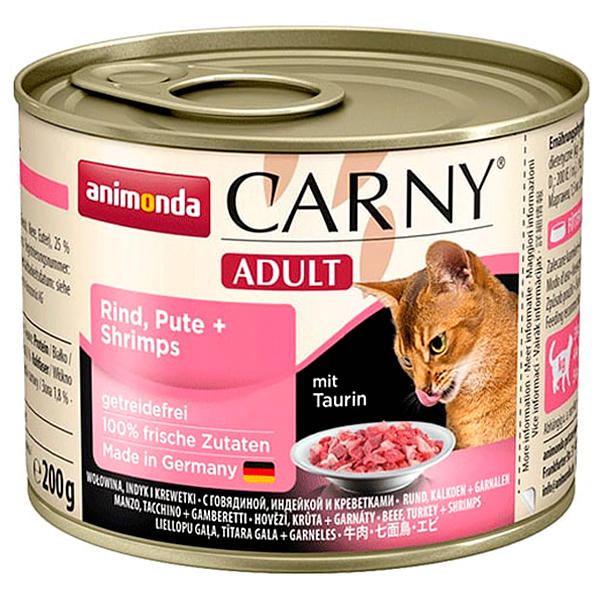 ANIMONDA CARNY ADULT 200 г консервы для кошек с говядиной, индейкой и креветками 1х6шт