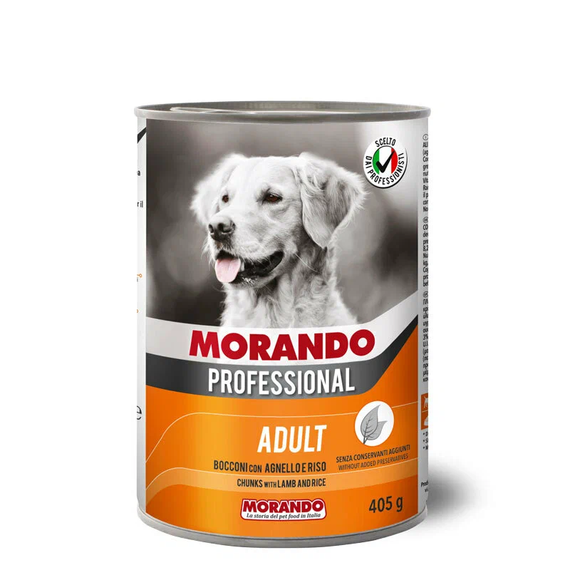 9950/317 Morando Professional Консервированный корм для собак с кусочками ягненка и рисом, 405г, жб *24