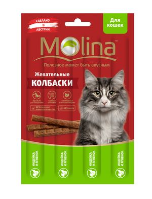 Molina (Молина) лакомство для кошек жевательные колбаски индейка и ягненок 20 г