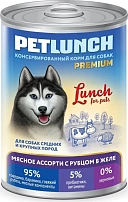 Lunch for Pets консервы для собак  Мясное ассорти с рубцом, кусочки в желе 850 гр