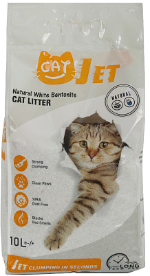 Наполнитель комкующийся CatJet для кошек, белый бентонит 0,60-2,38 мм 10 литров, Натуральный