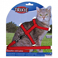 Trixie (Трикси) шлейка для кошек однотонная с поводком, нейлон 35 см*10 мм