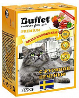 BUFFET Tetra Pak 190 г консервы для кошек мясные кусочки в желе с куриной печенью 1х16