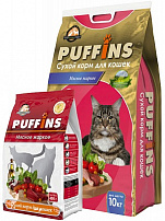 PUFFINS 10кг Корм сухой для кошек Мясное жаркое