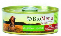 Biomenu (био меню) sensitive консервы для собак индейка кролик 95%-мясо 100 г