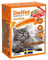 BUFFET Tetra Pak 190 г консервы для кошек мясные кусочки в желе с говядиной 1х16