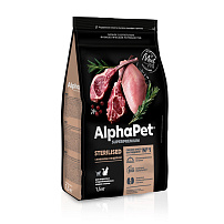 ALPHAPET SUPERPREMIUM STERILISED 1,5 кг сухой корм для взрослых стерилизованных кошек и котов с ягненком и индейкой 
