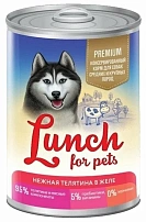 Lunch for pets консервы для собак нежная телятина, кусочки в желе 850 г