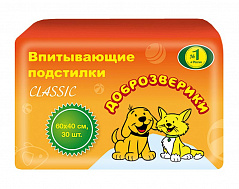 Доброзверики пеленки одноразовые гигиенические для животных 40х60 (30 шт)