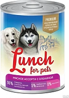 Lunch for pets консервы для собак мясное ассорти с олениной кусочки в желе 850 г
